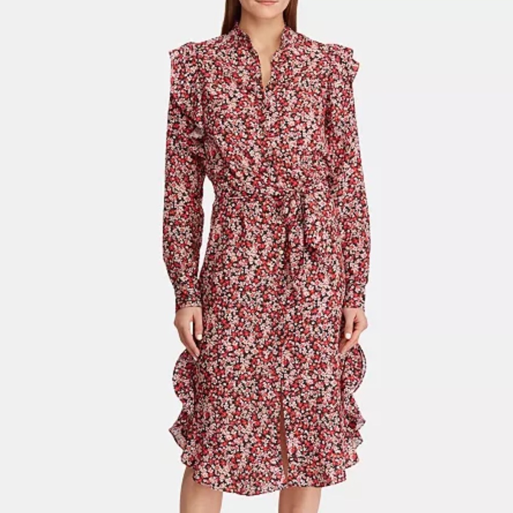 🆕 NWT Ralph Lauren Floral Shirt Dress Ruffle 14
